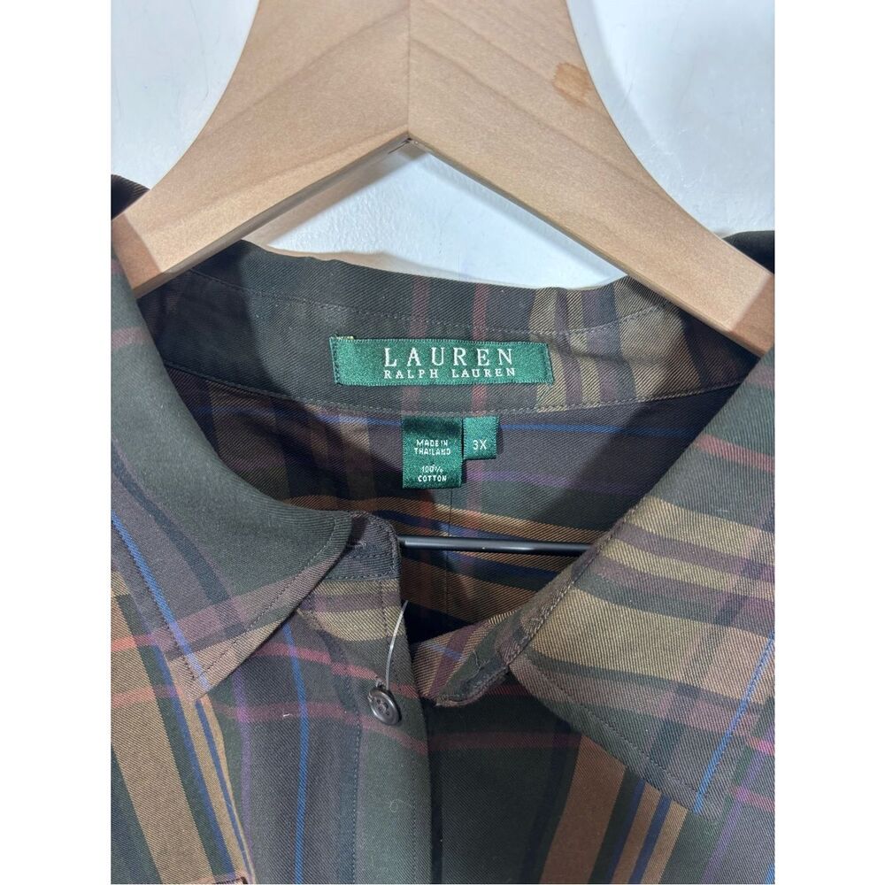 Lauren Ralph Lauren Women’s Button Up Dress Shirt Plaid 3X NWT Elbow Patches - Picture 8 of 12